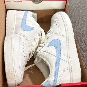 Nike White Sneakers with Light Blue Accents